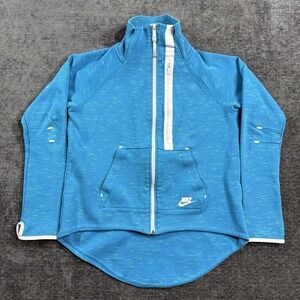 Nike Tech Fleece Jacket Women's Size Medium Blue Moto Cape‎ Full Zip Thumb Holes
